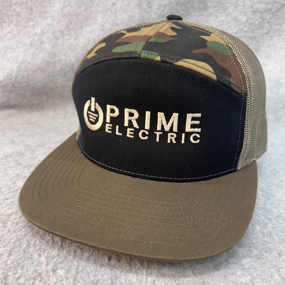 Prime Electric Mens Black Camo Richardson Trucker Hat 7 Panel Snapback Cap OSFM